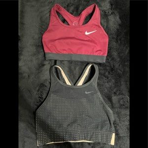 2 EUC Womens XS Nike Sports Bras. Burgundy and black.
